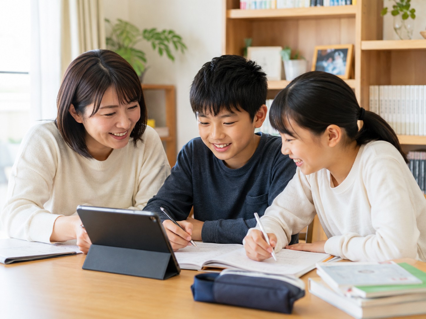 兄弟姉妹が一緒に学習しているイメージ
