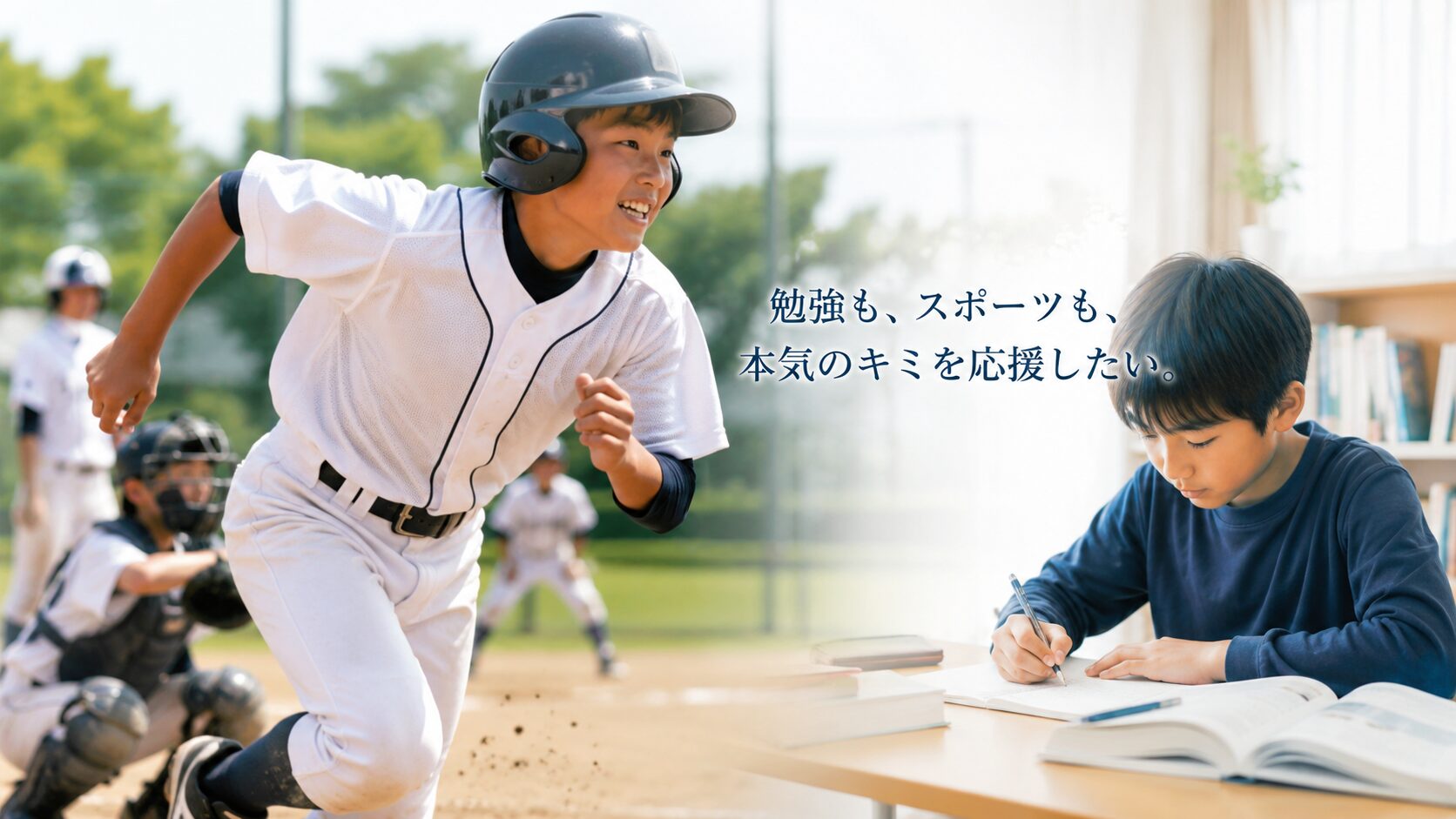 勉強とスポーツを両立してがんばる子どものイメージ